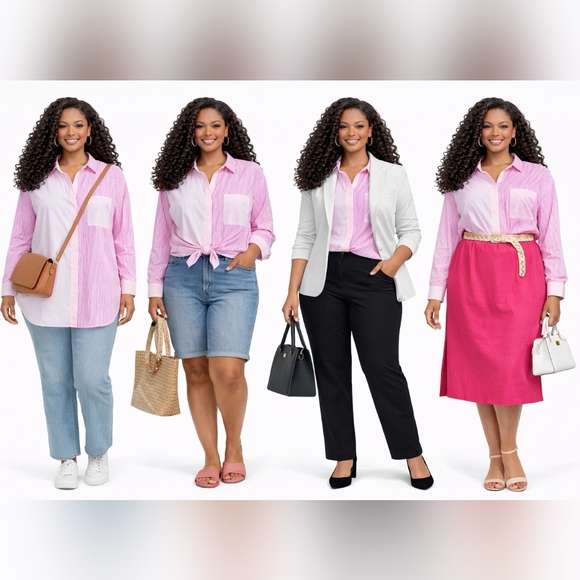 Time & Tru Oversized Button-Down Shirt – XXXL (22) – Pink/White – NWOT - Picture 7 of 10